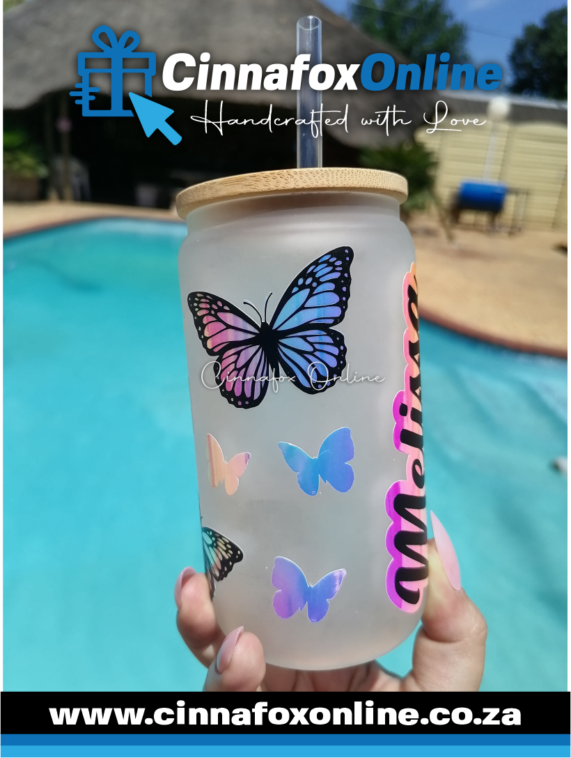 Custom Name - Frosted Glass Cup With Lid & Straw