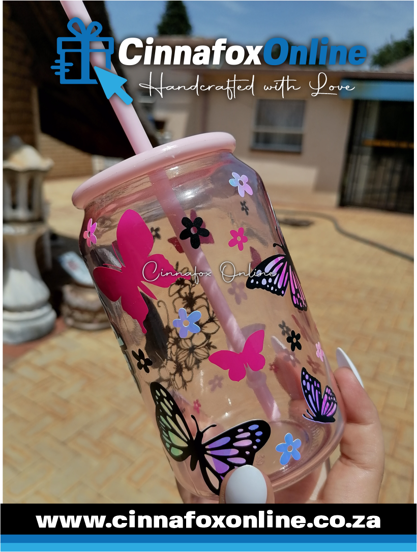 Custom Name -Pink Glass Cup With Lid & Straw