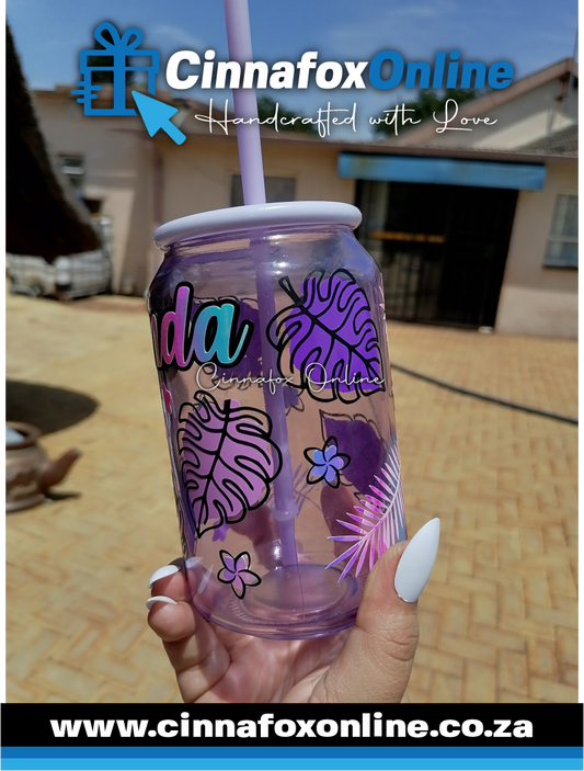 Custom Name - Purple 02 Glass Cup With Lid & Straw
