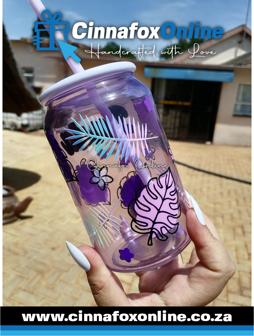 Custom Name - Purple 02 Glass Cup With Lid & Straw