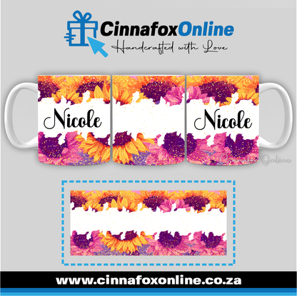 Floral Custom Name 13 - Full Wrap Mug