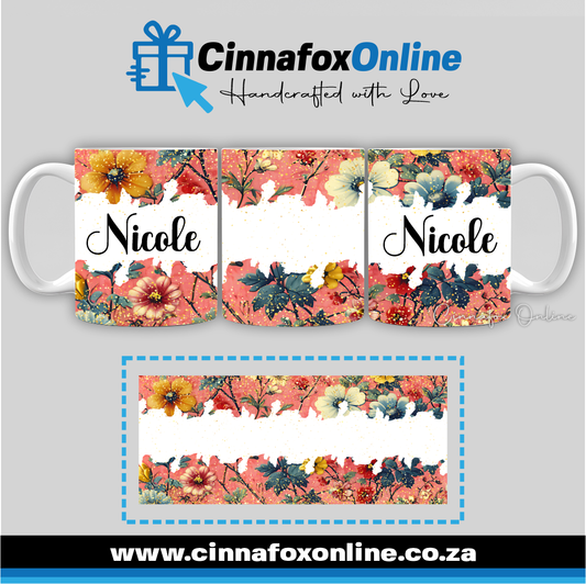 Floral Custom Name 14 - Full Wrap Mug