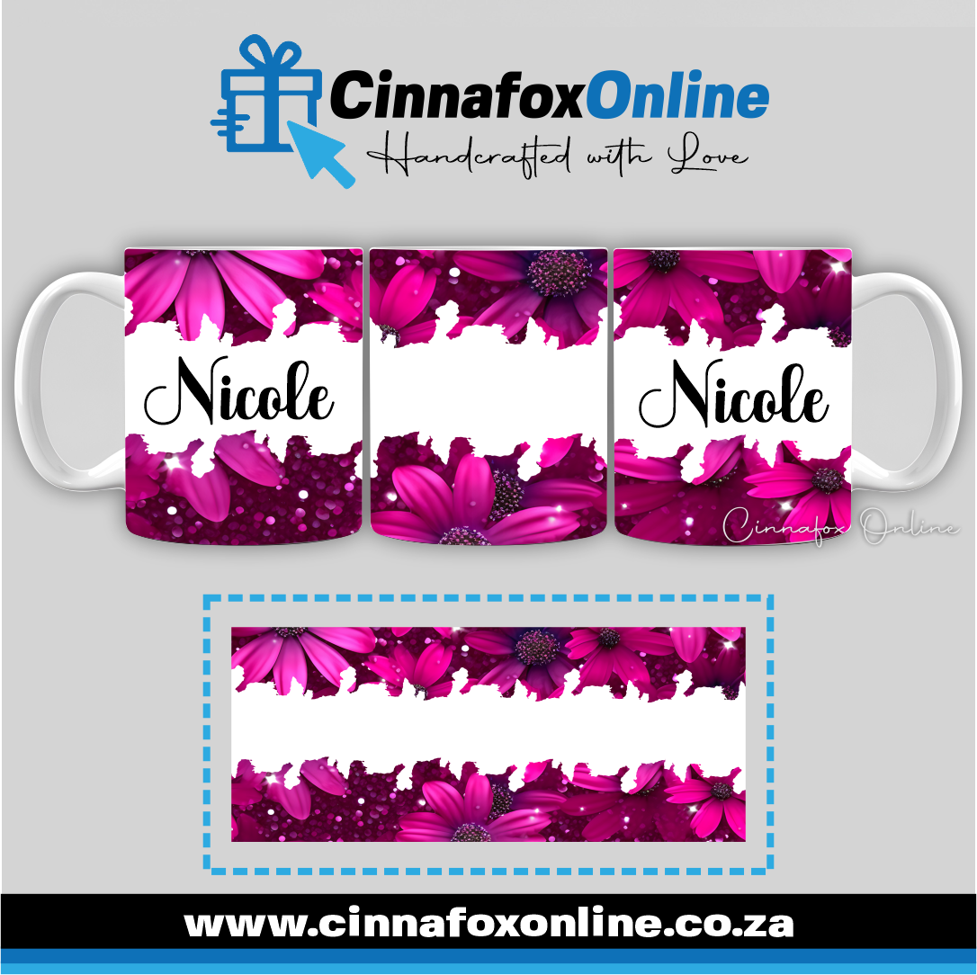 Floral Custom Name 21 - Full Wrap Mug