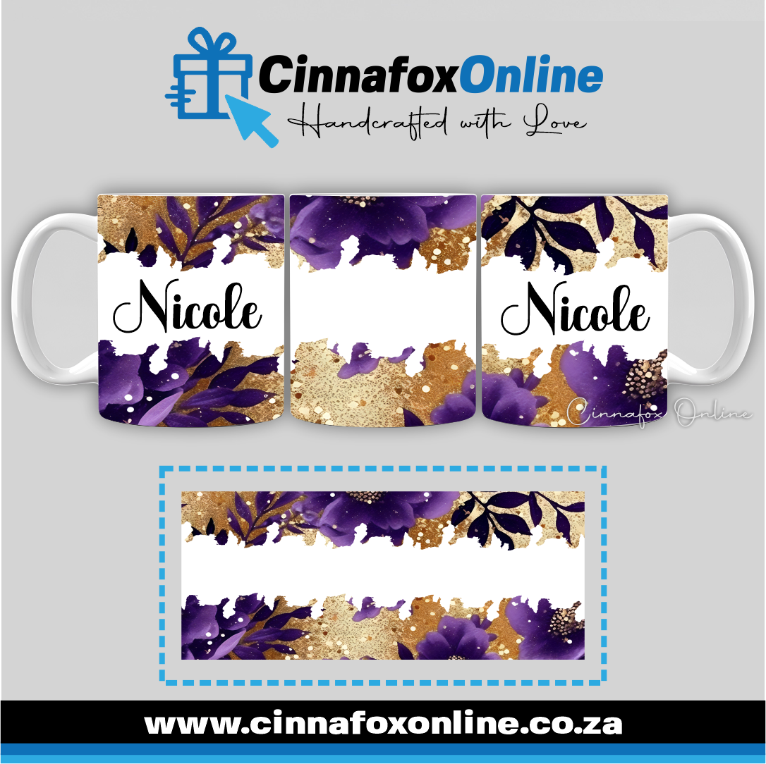 Floral Custom Name 22 - Full Wrap Mug