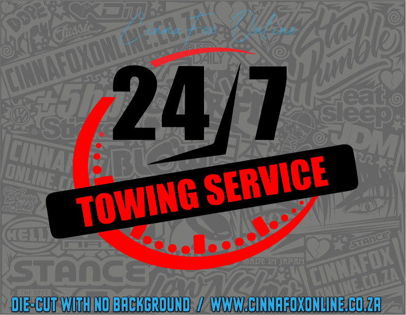 24/7 Towing Service Decal - Plain Gloss Black & Red