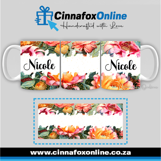 Floral Custom Name 26 - Full Wrap Mug