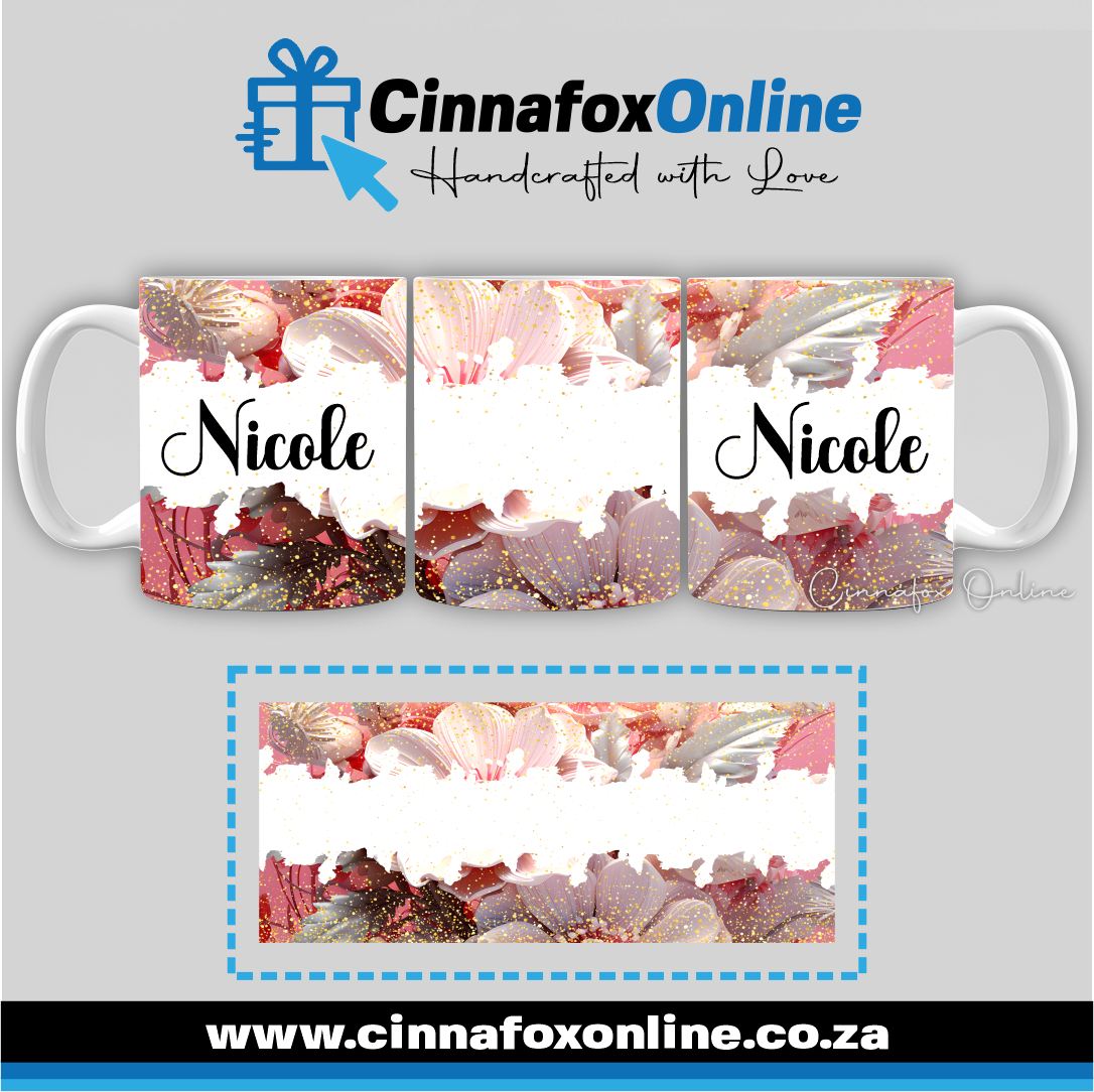 Floral Custom Name 28 - Full Wrap Mug