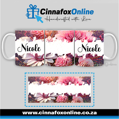 Floral Custom Name 30 - Full Wrap Mug