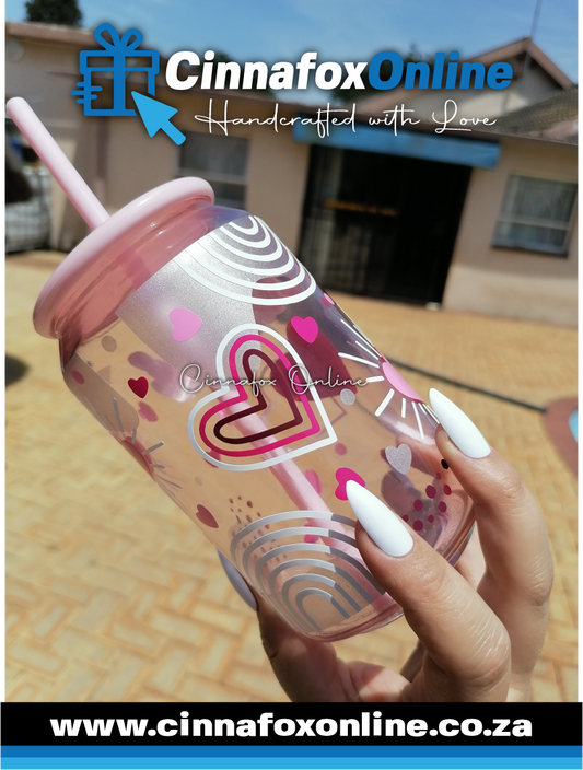 Custom Name -Pink 02 Glass Cup With Lid & Straw