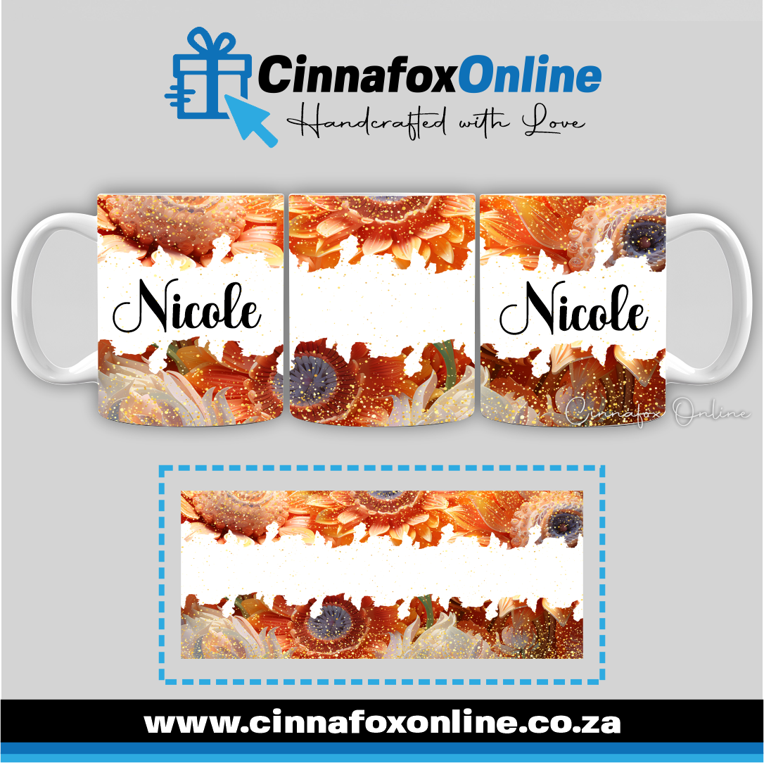 Floral Custom Name 34 - Full Wrap Mug