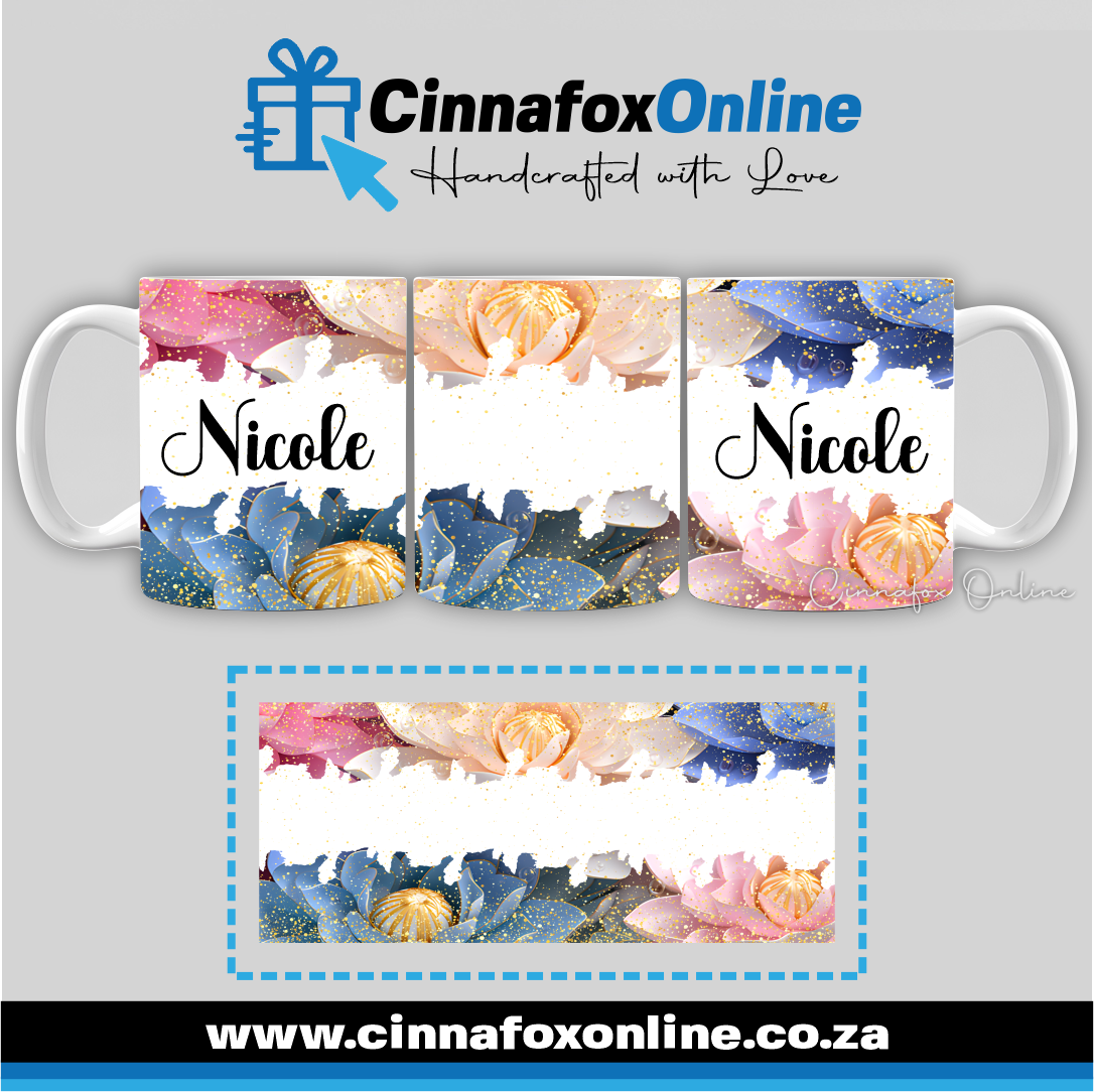 Floral Custom Name 37 - Full Wrap Mug