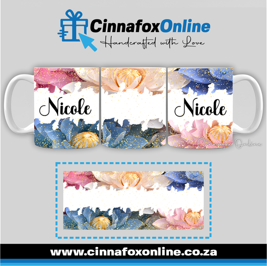 Floral Custom Name 37 - Full Wrap Mug
