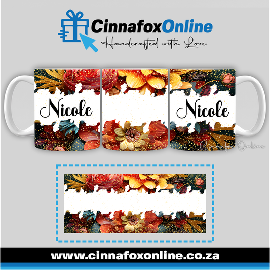 Floral Custom Name 39 - Full Wrap Mug
