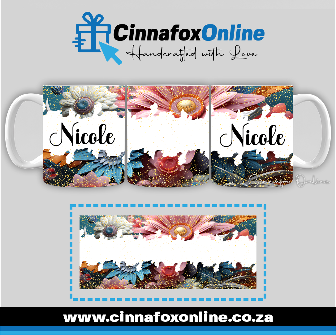 Floral Custom Name 43 - Full Wrap Mug