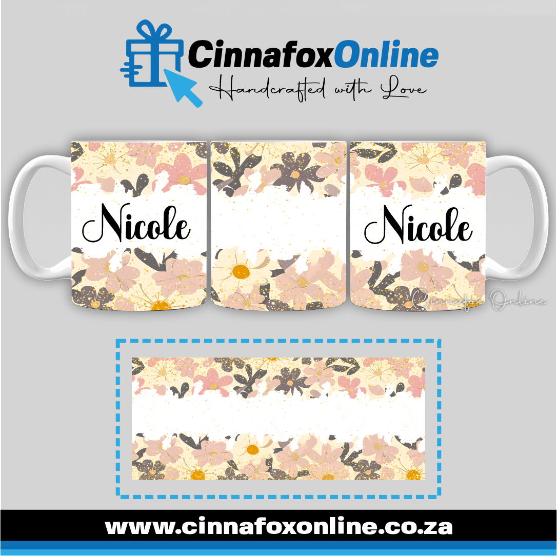 Floral Custom Name 05 - Full Wrap Mug