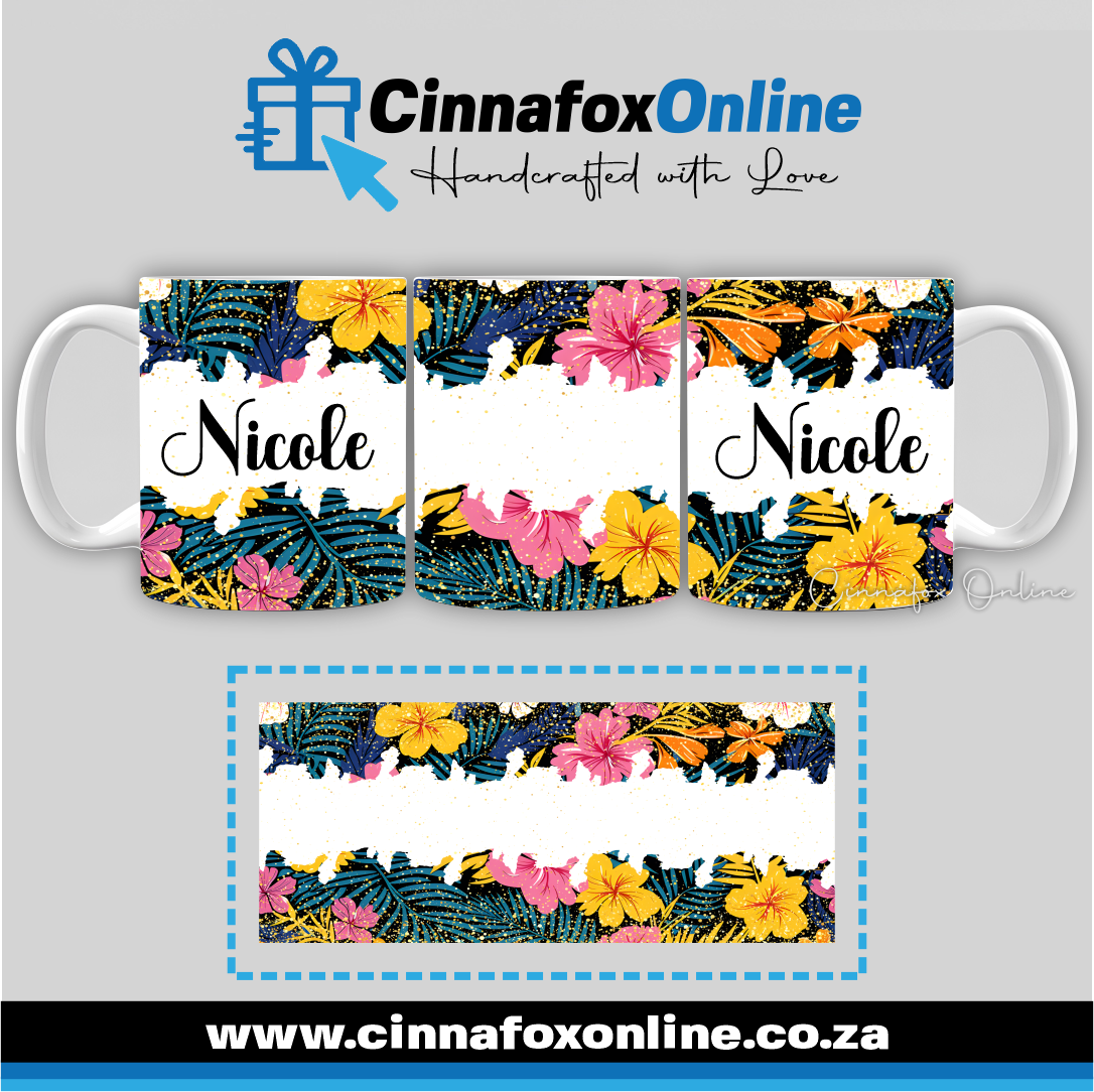 Floral Custom Name 07 - Full Wrap Mug