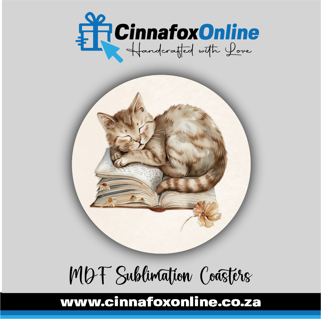 Book Cat 02 Round Coaster