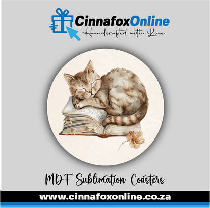Book Cat 02 Round Coaster