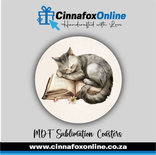 Book Cat Round Coaster
