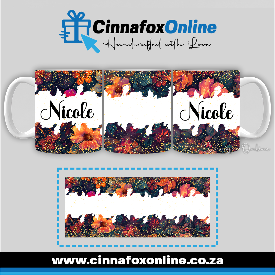 Floral Custom Name 02 - Full Wrap Mug