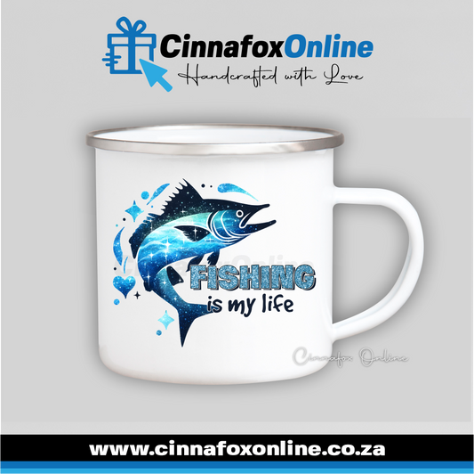 Fishing Is My Life Glitter Effect Metal Mug