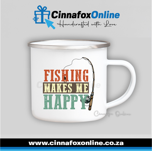 Fishing Makes Me Happy Metal Mug
