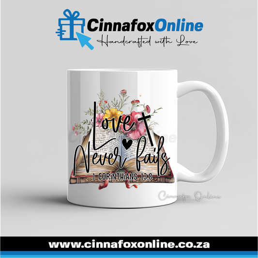 Love Never Fails mug
