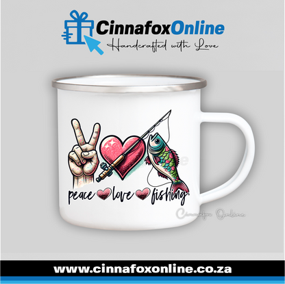 Peace Love Fishing Metal Mug