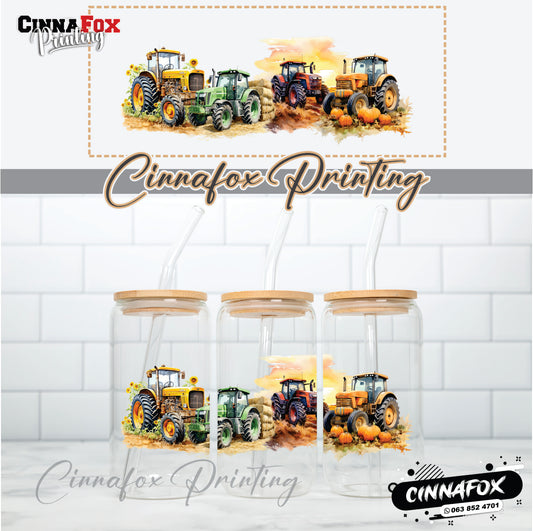 Tractor Glass Cup With Lid & Straw