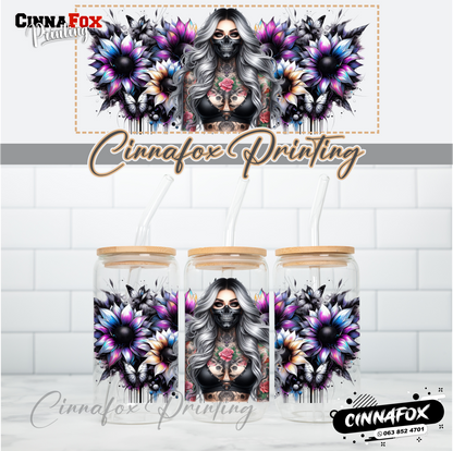 Badass Lady 02 Glass Cup With Lid & Straw