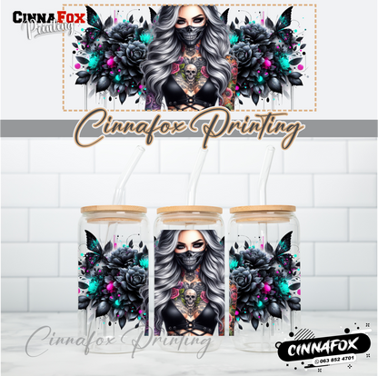 Badass Lady 03 Glass Cup With Lid & Straw