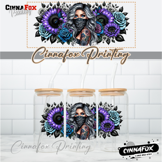 Badass Lady 10 Glass Cup With Lid & Straw