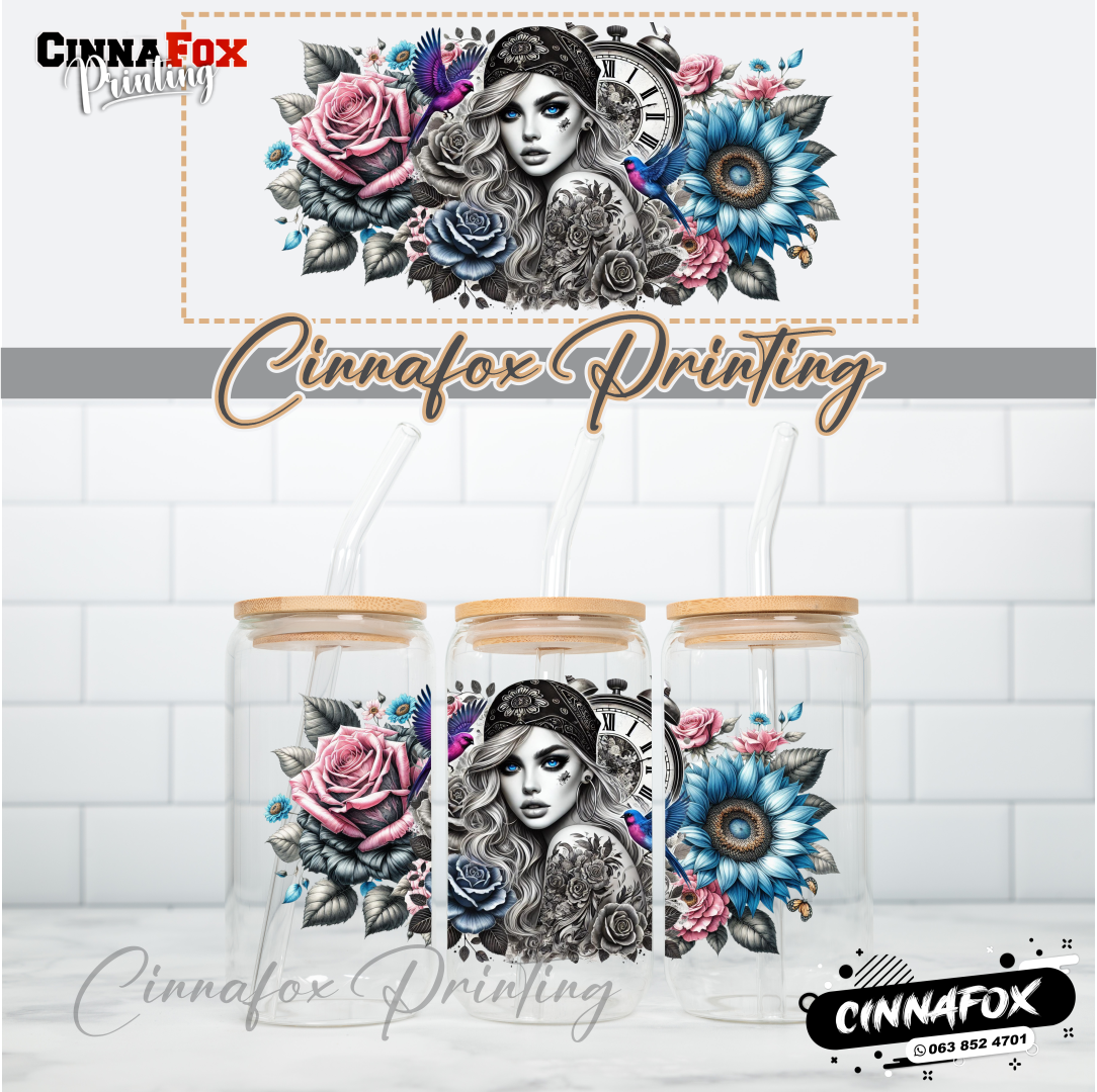 Badass Lady 11 Glass Cup With Lid & Straw