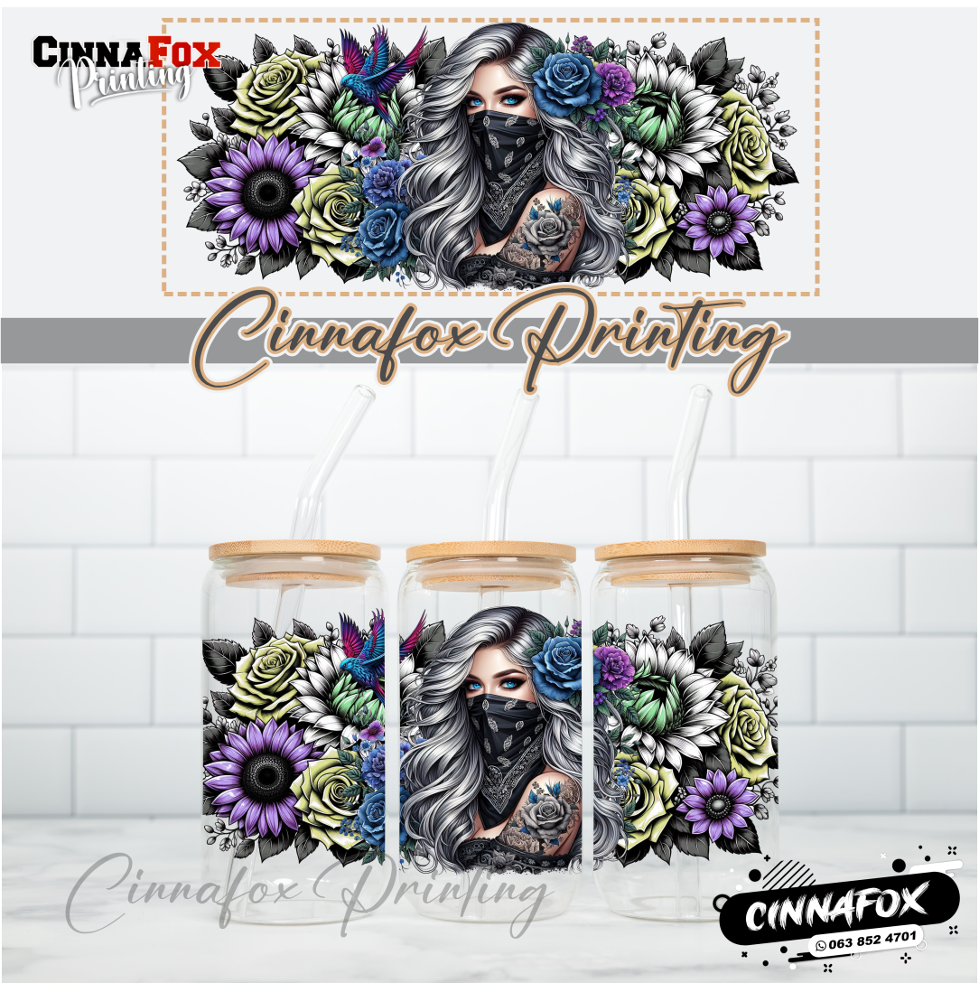 Badass Lady 13 Glass Cup With Lid & Straw