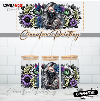 Badass Lady 13 Glass Cup With Lid & Straw