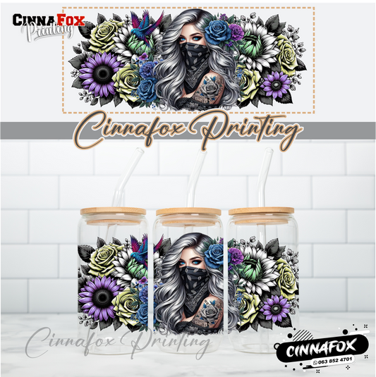 Badass Lady 14 Glass Cup With Lid & Straw