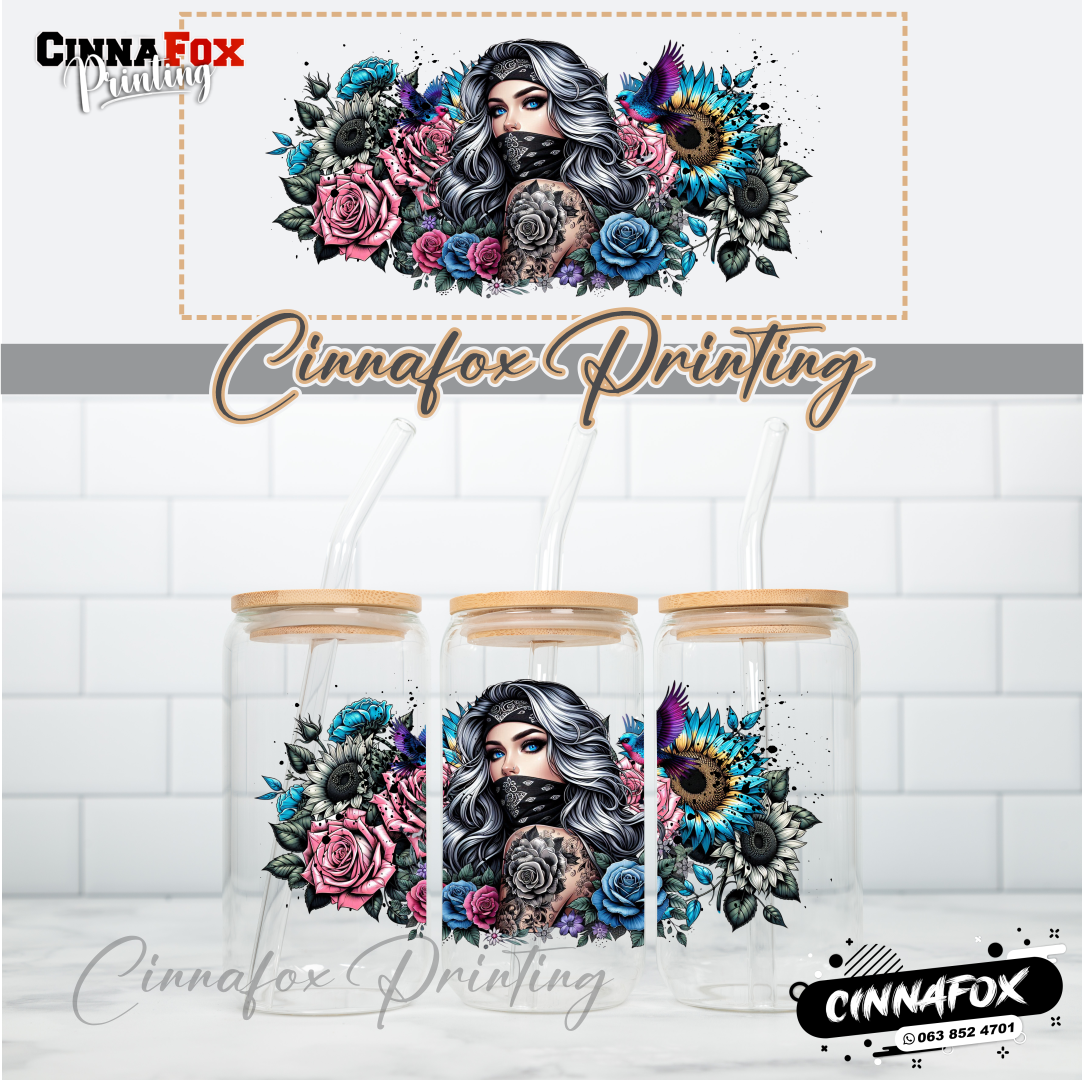 Badass Lady 15 Glass Cup With Lid & Straw