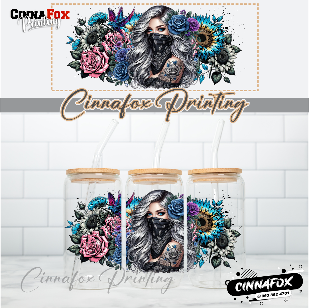 Badass Lady 16 Glass Cup With Lid & Straw