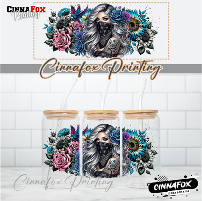 Badass Lady 16 Glass Cup With Lid & Straw