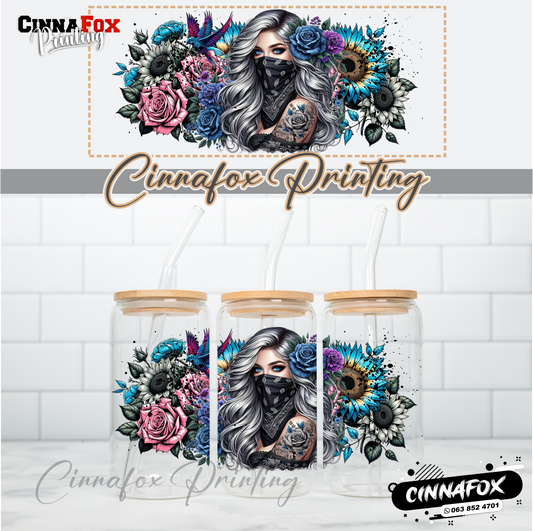 Badass Lady 16 Glass Cup With Lid & Straw