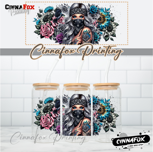 Badass Lady 17 Glass Cup With Lid & Straw