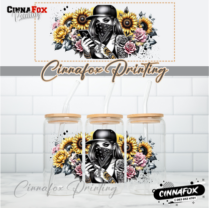 Badass Lady 18 Glass Cup With Lid & Straw