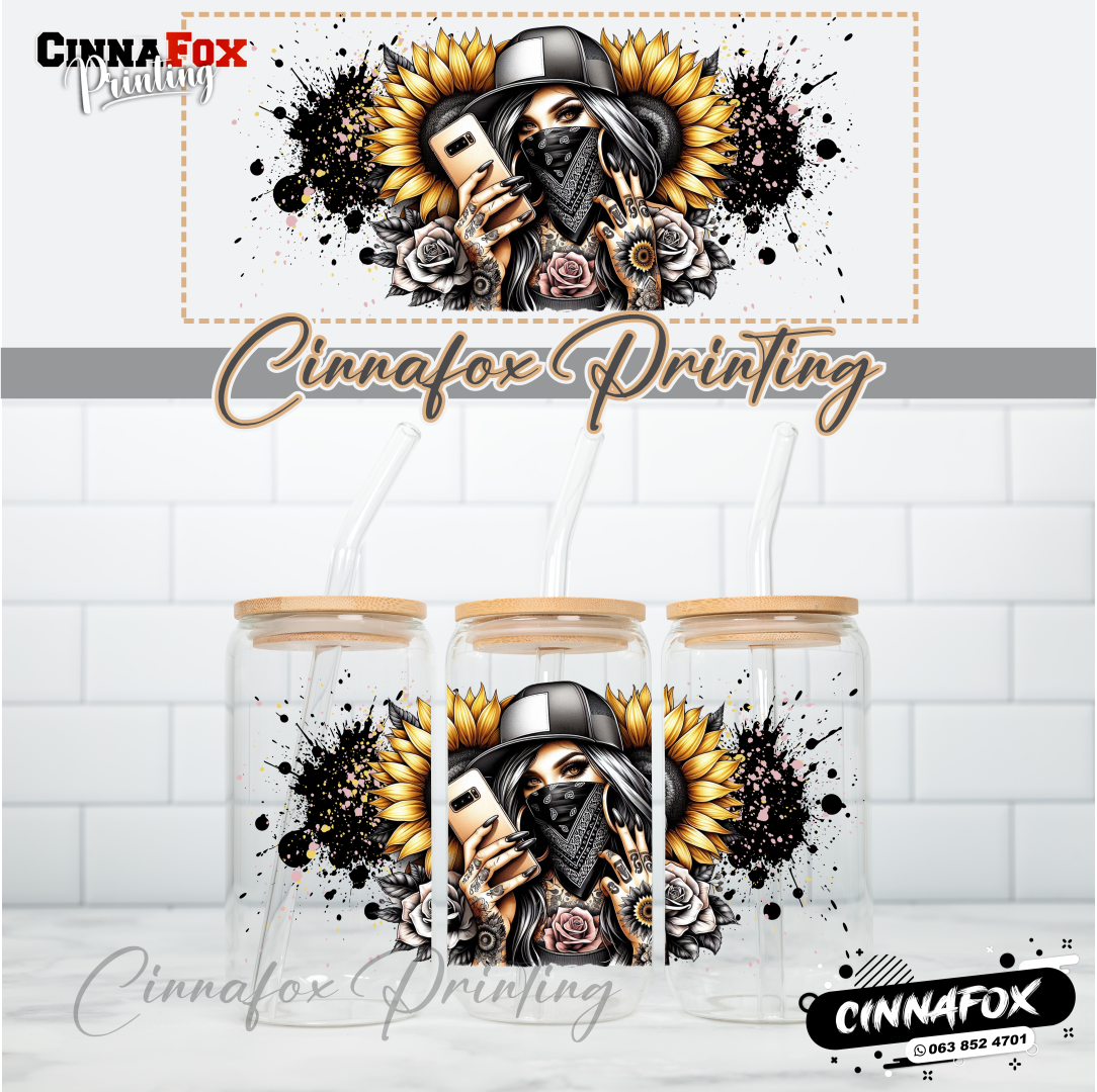 Badass Lady 19 Glass Cup With Lid & Straw