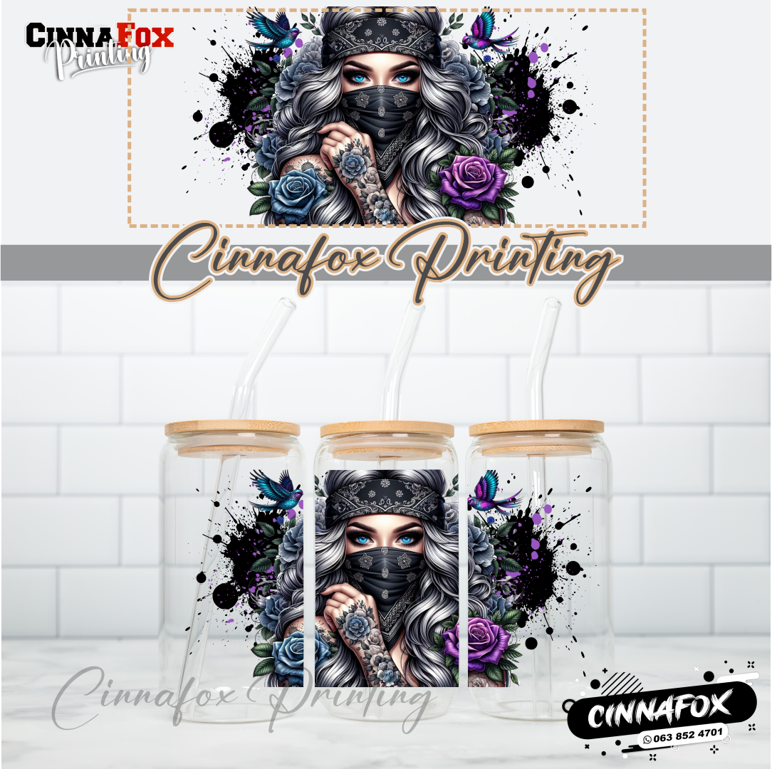 Badass Lady 20 Glass Cup With Lid & Straw