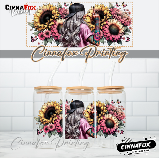 Badass Lady 21 Glass Cup With Lid & Straw