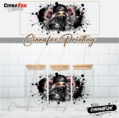 Badass Lady 22 Glass Cup With Lid & Straw