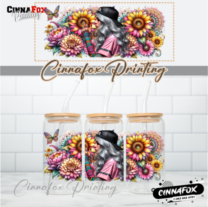 Badass Lady 23 Glass Cup With Lid & Straw