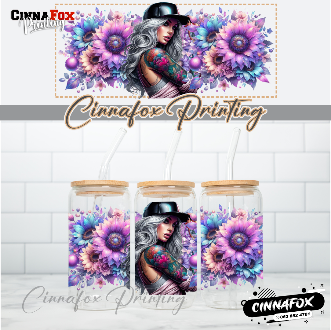 Badass Lady 24 Glass Cup With Lid & Straw