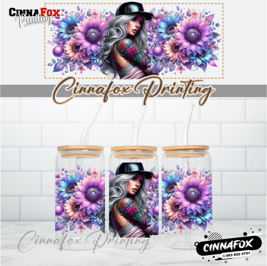 Badass Lady 24 Glass Cup With Lid & Straw