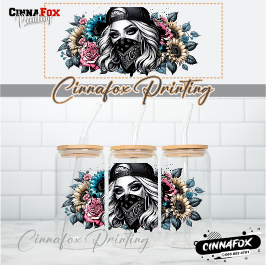 Badass Lady 25 Glass Cup With Lid & Straw